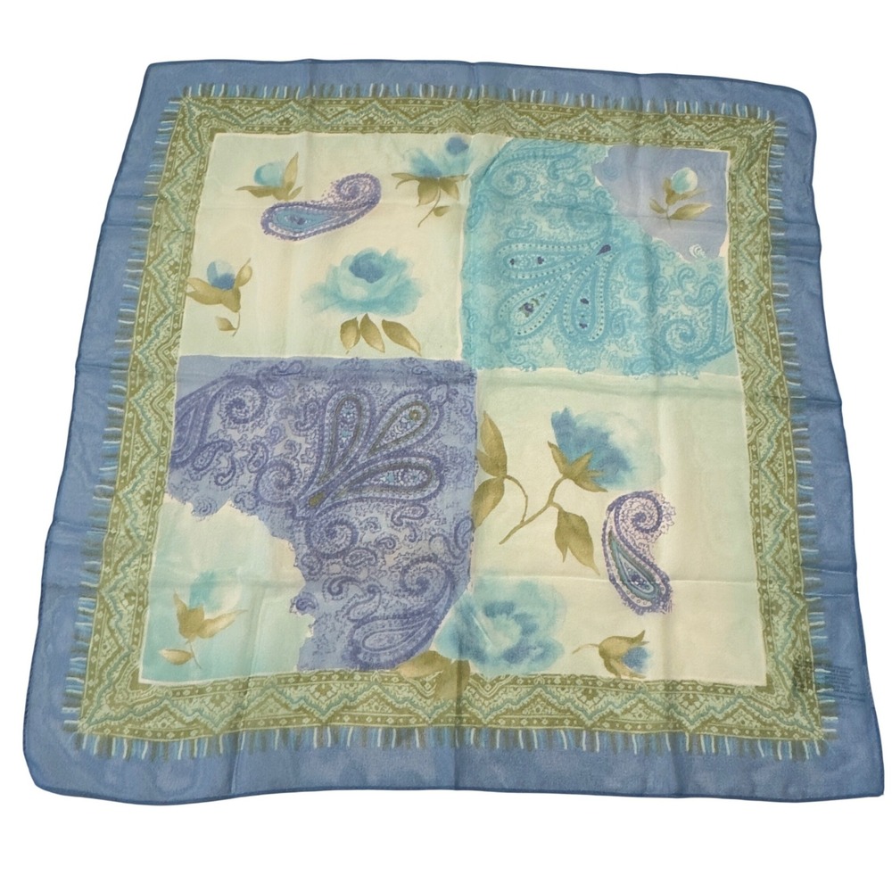 Kathie Lee Collection Blue Floral Paisley Square Scarf Made in Italy Y2K Coastal